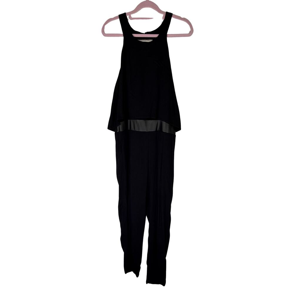 Ella Moss Black Halter Back Zipper Faux Leather On Waist One Piece Jumper Size L